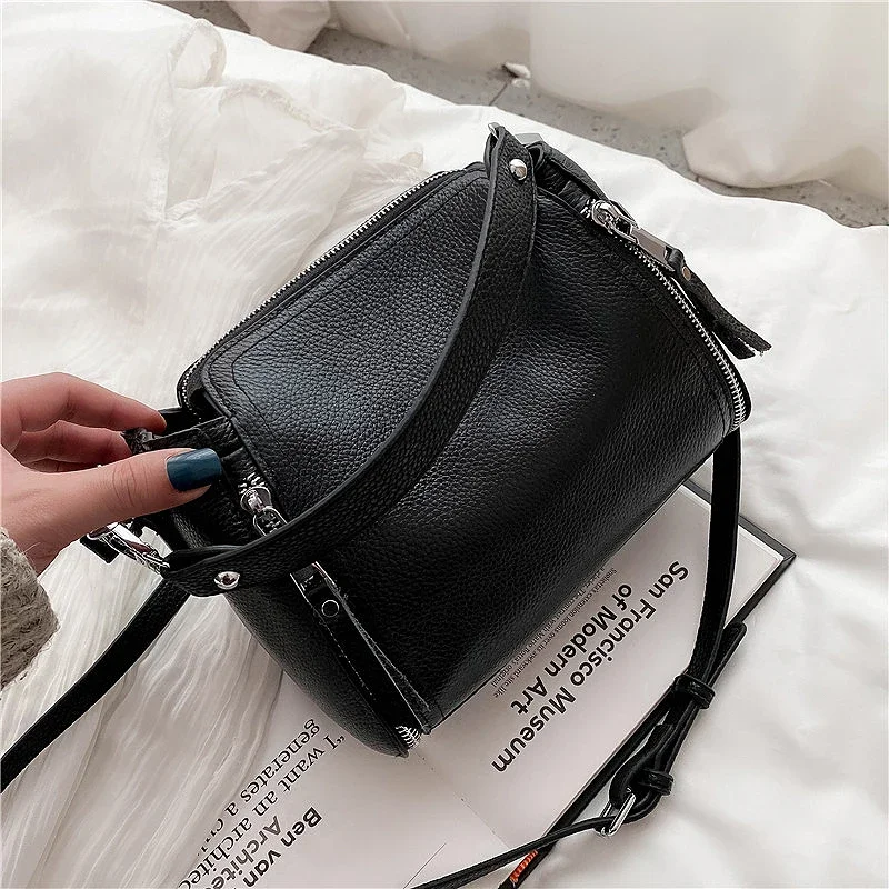 2023 New Genuine Leather Handbag Designers Women Messenger Bags Females Bucket Bag Leather Crossbody Shoulder Bag Handbag Bolsa