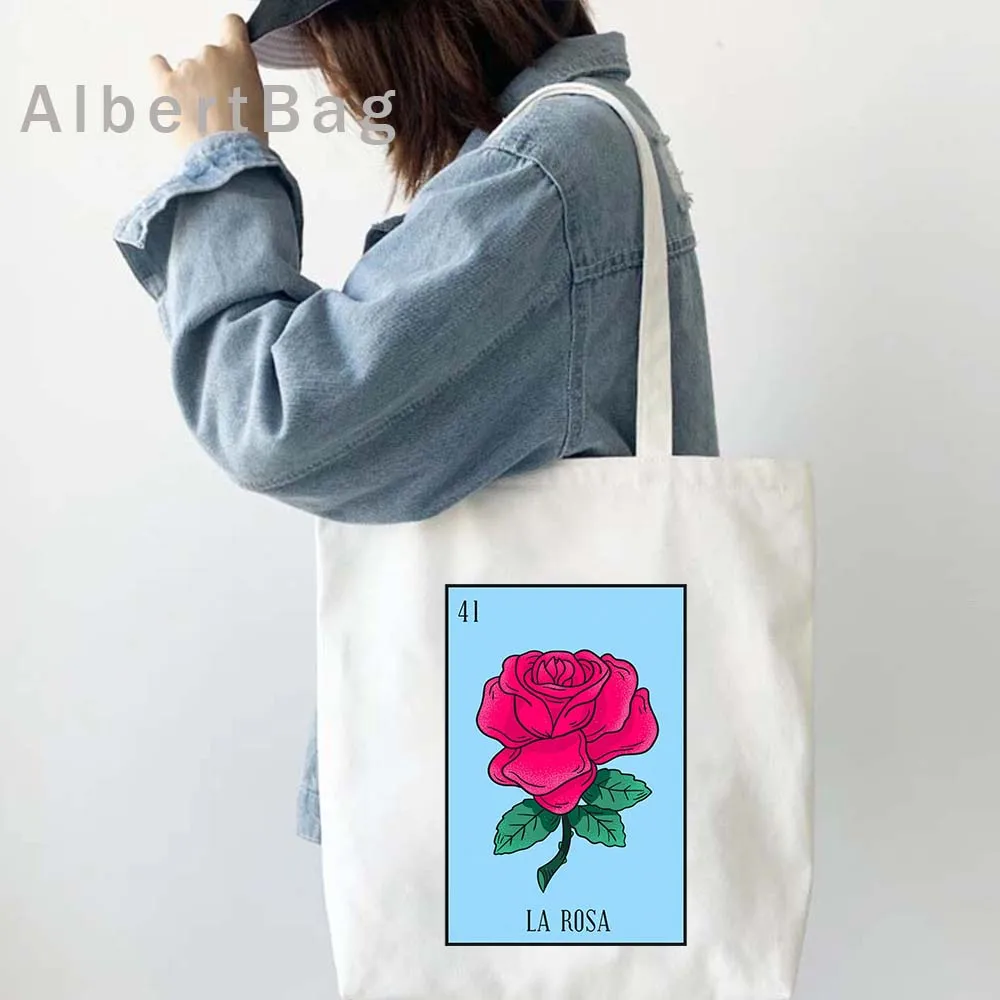 El Catrin Muertos Tarot Nopal ESTRELLA SIRENA Luna ROSA Canvas Tote Bag LA BANDERA Mexican Loteria Bingo Card Art Cotton Handbag