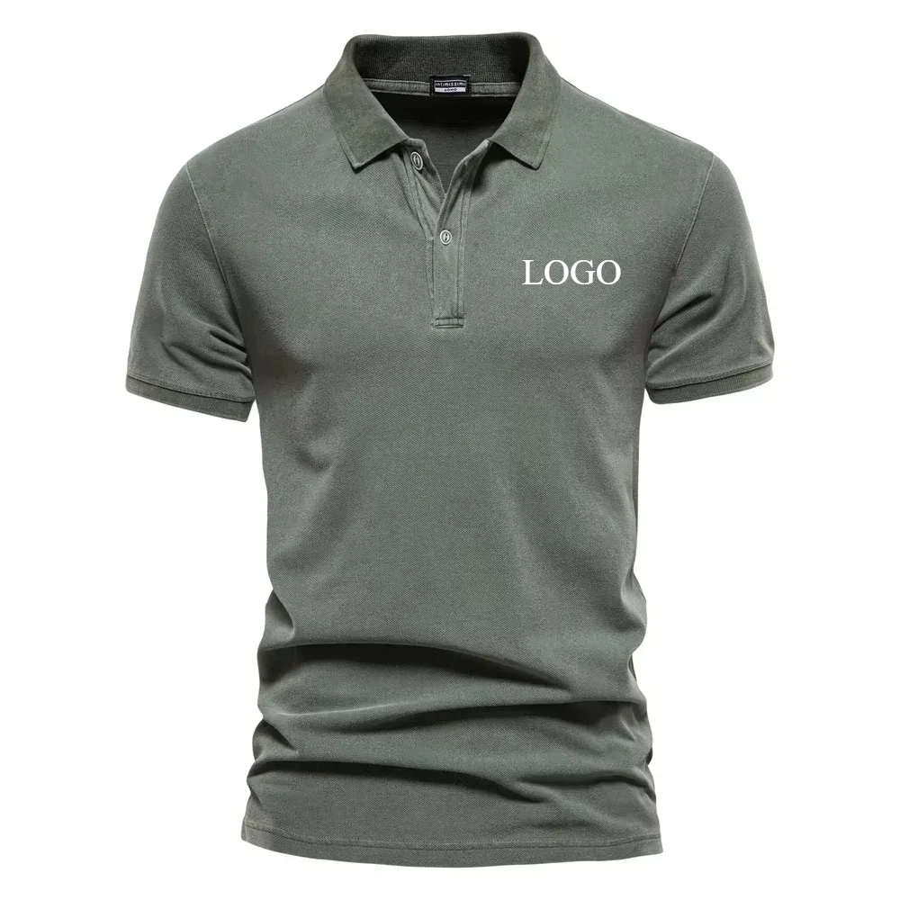 

DIY Logo Summer Men's Polo Shirts High-quality Fashion Pure Cotton Top Solid Color Casual Short Sleeve T-Shirts Men Clothing