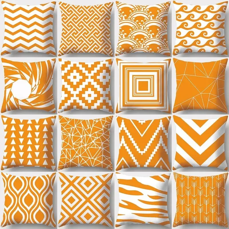 Home Decor Warm Color Geometric Striped Patchwork Orange Polyester Pillowcase For Sofa Car Sofa Living Room funda de almohada