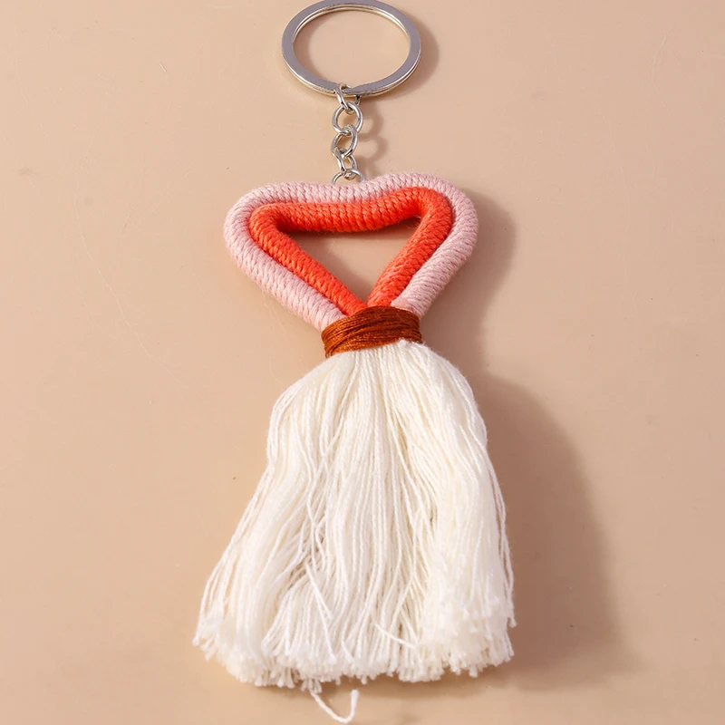 Pretty Hand knitted Tassels Love Heart Keychain for Women Girl Cute Bohemian Key Ring Pendants Handbag Decor DIY Jewelry Gifts