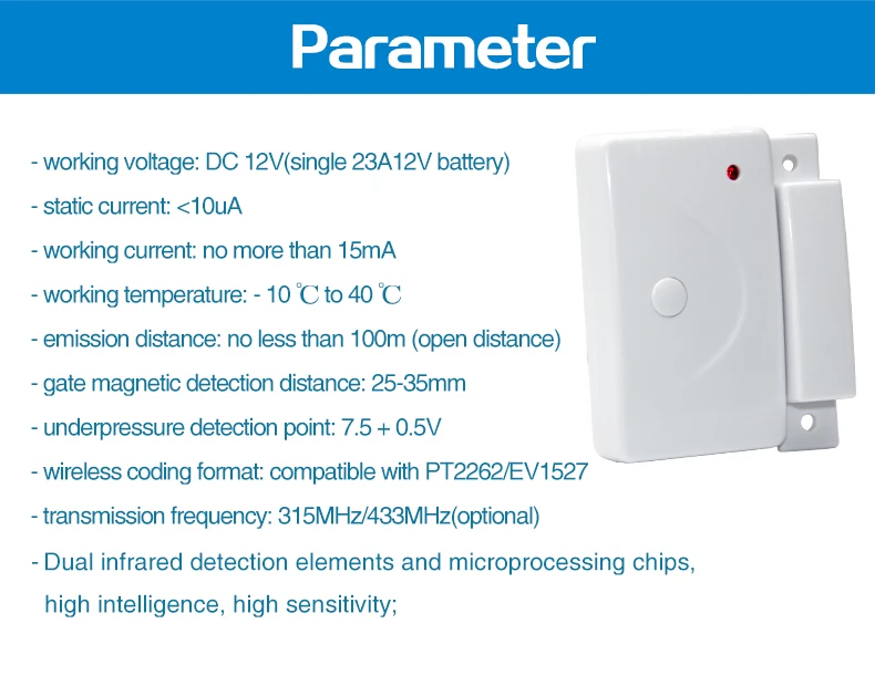 433Mhz Magnetic Door Contact For Burglar Alarm System Door/Windows Alarm Sensor Detector