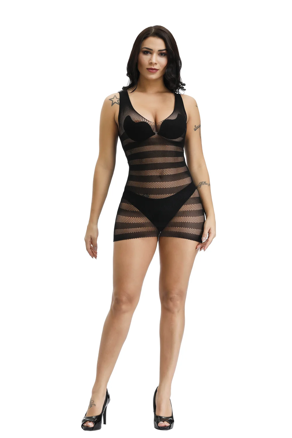 Weibliche Mode kurzen Rock Nachtclub Party tragen Damen sexy Mesh hohle transparente figur betonte Kleid erotische enge Dessous Kostüm – Detail 6