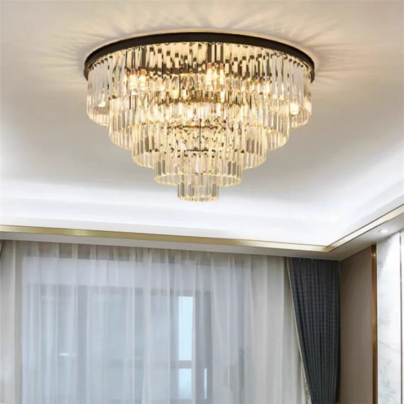 

American Luxury ceiling chandelier retro tube crystal lamp LED creative round loft foyer lamp living room hanging ceiling lamp