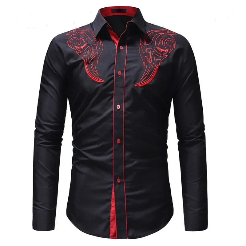 

Black Embroidery Shirt Men 2023 Brand New Star Mens Button Shirts Men's Long Sleeve Dress Shirts Chemise Homme Camisa XXL