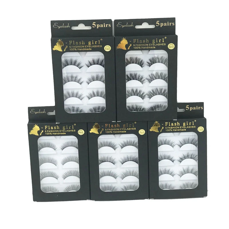 5-Pair Set Natural Looking European-Style 3D False Eyelashes Wholesale Three-Dimensional Fake Eyelashes for Eye Makeup