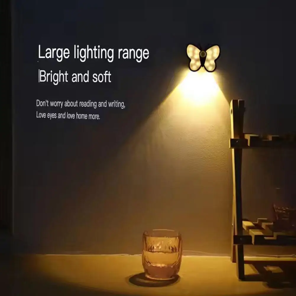 1pc Butterfly Shape Human Body Sensor Lamp Portable Rechargeable Dimmable Bedside Reading LED Night Lights Stairs Closet Lamp