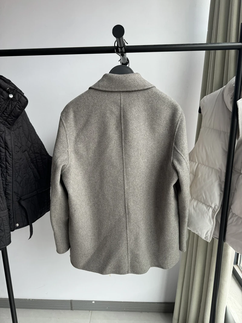 High Quality Winter New Women's Fashion Pockets Wool Coat Casual Long Sleeve Solid Loose Elegance Wool Blazer Outerwear Ladies