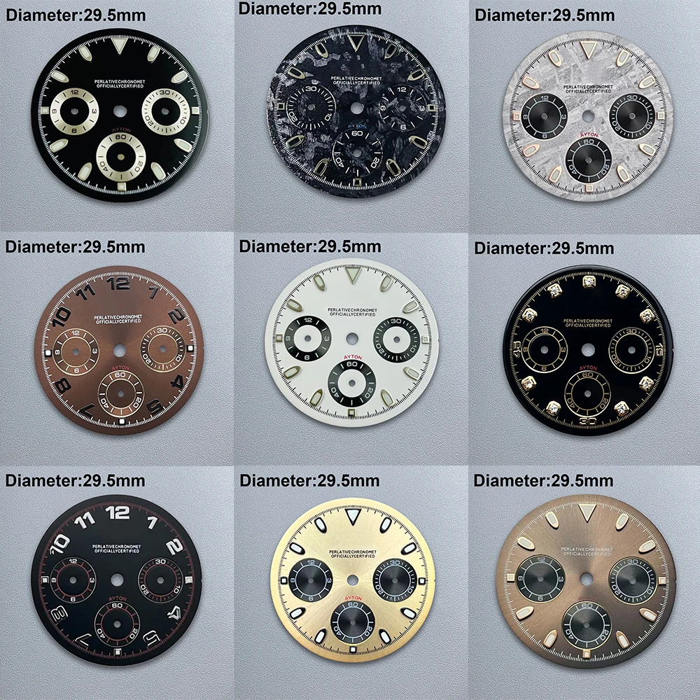 

29.5mm S Logo Panda DTN Dial Fit VK63 Movement Green Luminous Meteorite/Enamel High-Quality Watch Modified Accessories
