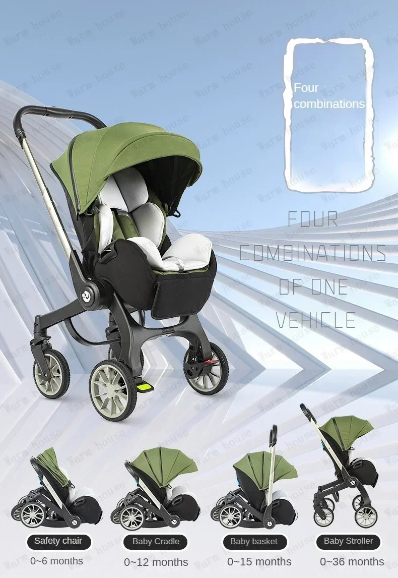 4-in-1 Multifunktionaler Kinderwagen Faltbar mit Autositz Tragbarer Babywagen EU-Lagerbestand 3-in-1 Kinderwagen – Detail 9