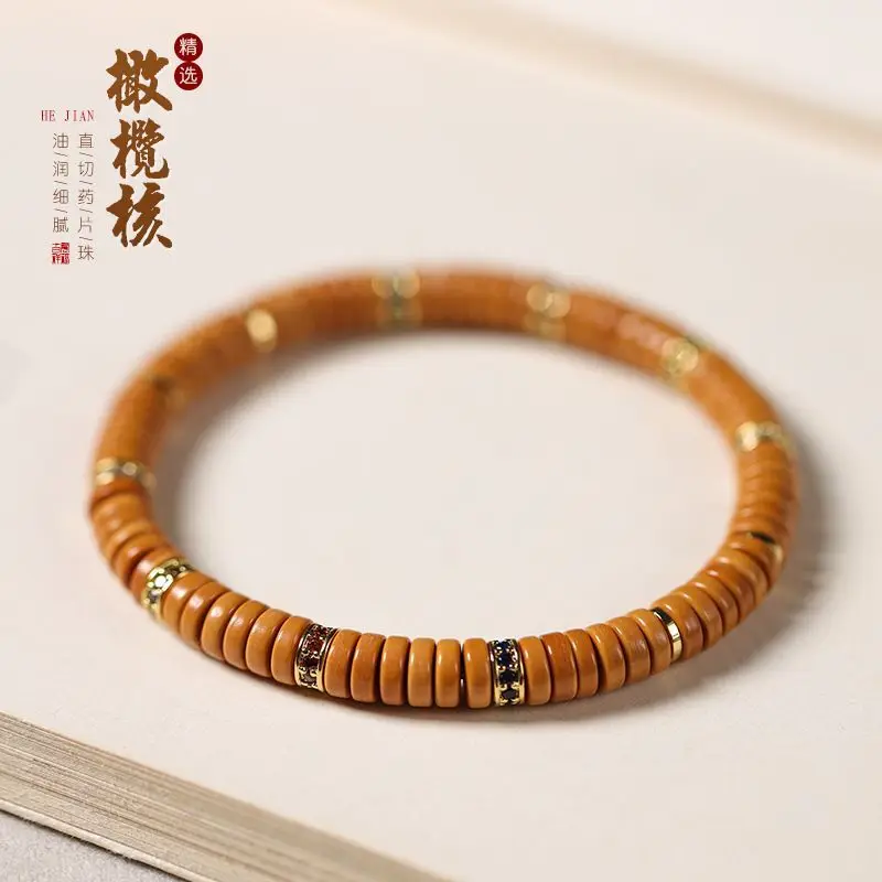 

Olive Kernel Tablet Beads Bracelet Single Circle Straight Cut Spacer Micro-Inlaid Colored Diamond Stacked Wearable Hand String