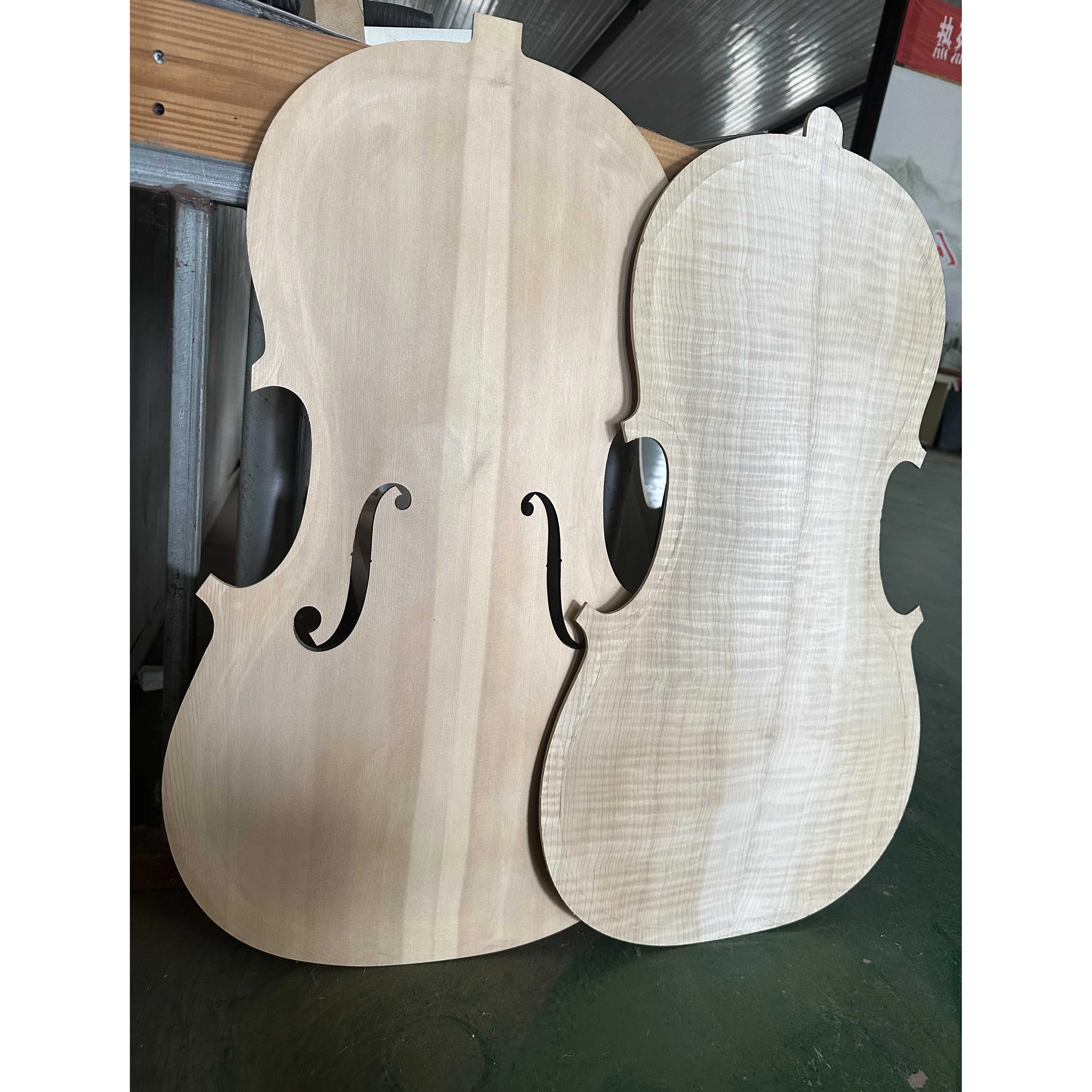 4/4 Cello Production Materials Handcarved 1 piece of flame and 1 piece of spruce for unfinished flame maple wood cello component