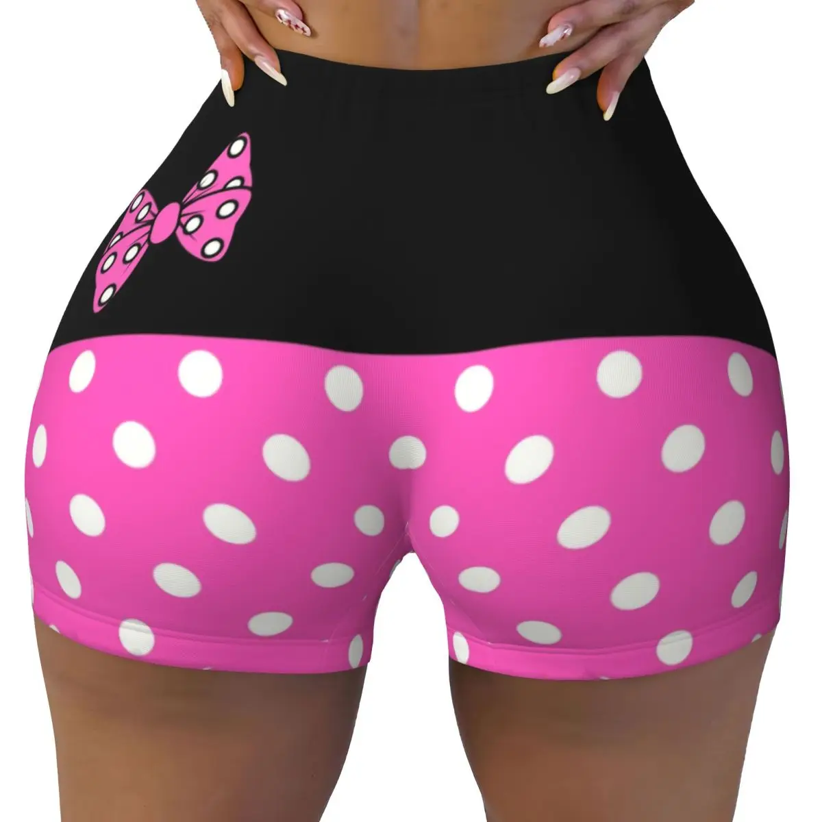 

Изготовленные на заказ шорты для тренировок с Минни и розовыми горошками, волейбольные байкерские шорты, женские шорты для спортзала и йоги