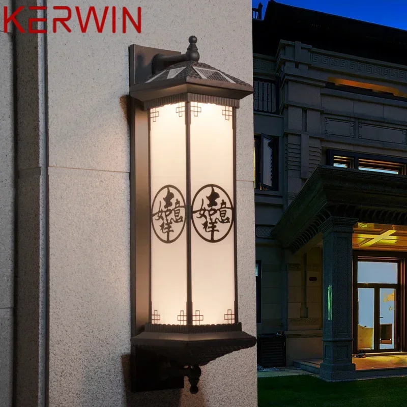 KERWIN Outdoor Solar Wall Lamp Creativity Chinese Style Coffee Sconce Light LED Waterproof IP65 for Home Balcony Courtyard