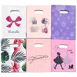 50pcs Multi Style Plastic Handle Bag 15*20cm Small Jewelry Packing Bag Party Favor Bags For Candy Cookie Gift Packaging Bag