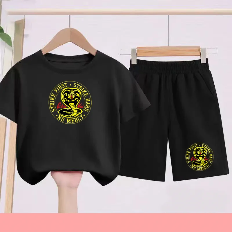 

Children Summer Snake Armor Print Toddler Short Sleeved Set T-shirt+shorts 2P Boys Girls 3-12Yrs Outdoor Sports Leisure Clothing
