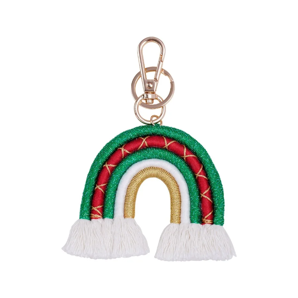 Christmas Gift Bag Keychain Pendant Plush Doll Santa Claus DIY Handmade Creative Backpack Hange Bohemian Style Rainbow Tassel