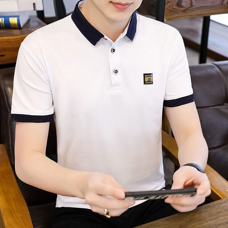 Modisches Herren Kurzarm-Polo-T-Shirt Sommer Slim Fit Einfarbiges Oberteil Lässiges Hemd mit Kragen im Jugendstil