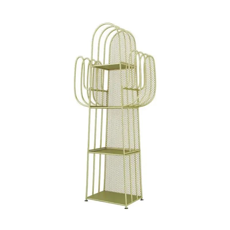 Simple iron shelf living room bedroom floor creative corner children's bookcase small bookcase cactus storage rack