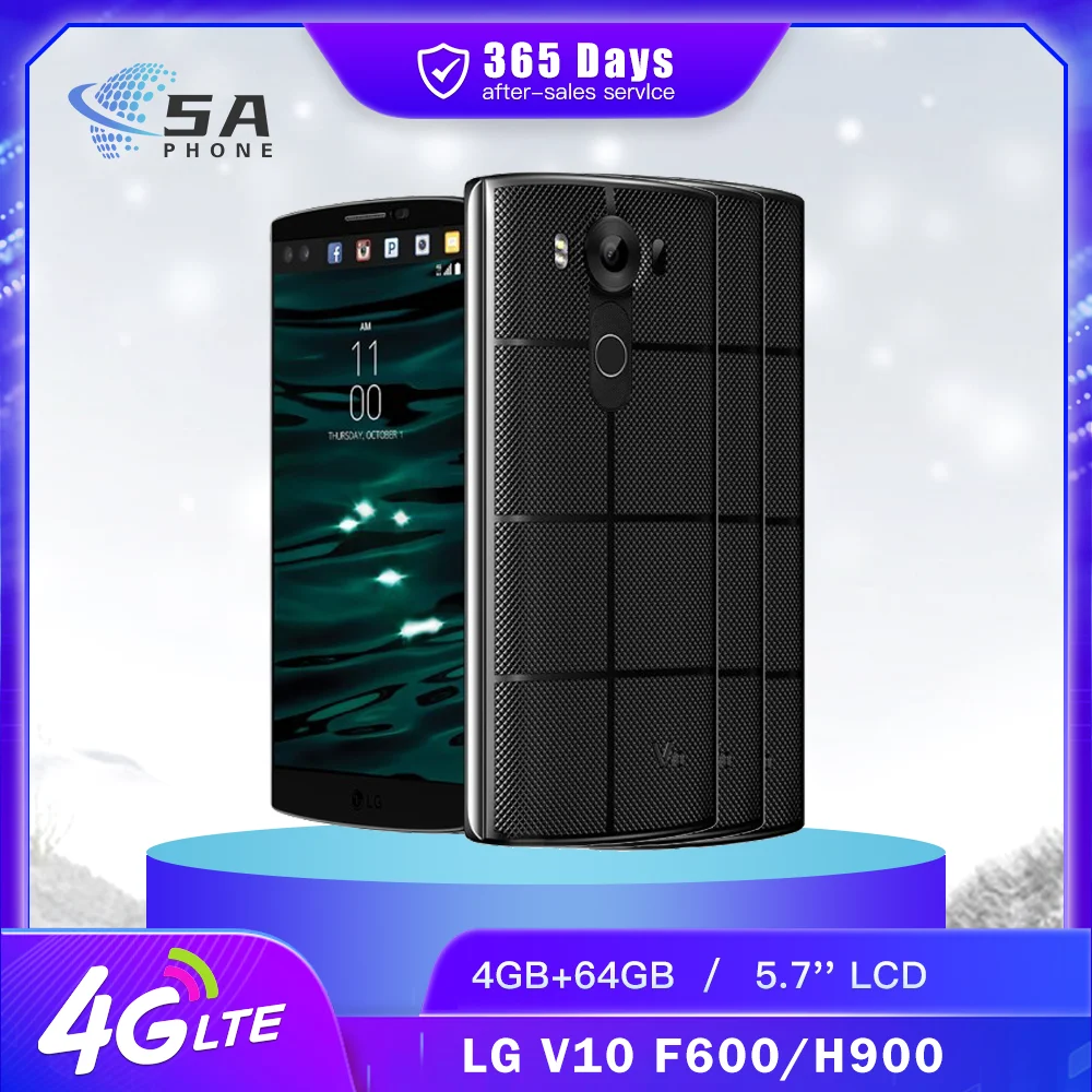 Оригинальный мобильный телефон LG V10 H900 F600 H961N 4G LTE, 4 ГБ + 64 ГБ, 5,7-дюймовый IPS ЖК-экран, 16 МП + 5 МП, 4K, 30 кадров в секунду, шестиядерный смартфон Android