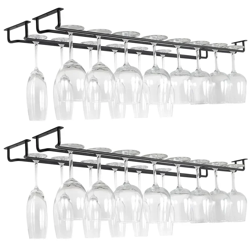 Iron Wall Mount Wine Glass Rack Hanging Wine Cup Holder Bar Goblet Stemware Storage Racks Shelf Hanger Iron Kitchen Organizer