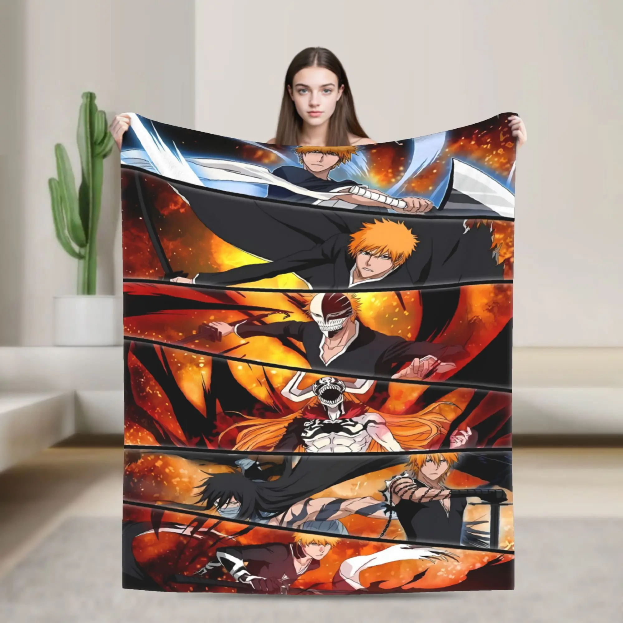 Ichigo Flame Sword Strike Blankets Quality Super Warm Bleached Throw Blanket Winter Picnic Home Decor Novelty Bedspread