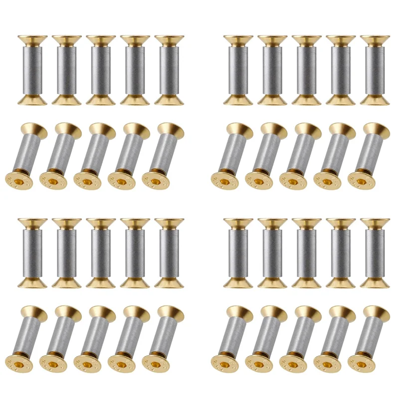 ABJN-40 paquetes de tornillos para mango de cuchillo, remaches, pernos, sujetadores, tornillos de cabeza plana hexagonal dorados, tornillos para hacer cuchillos