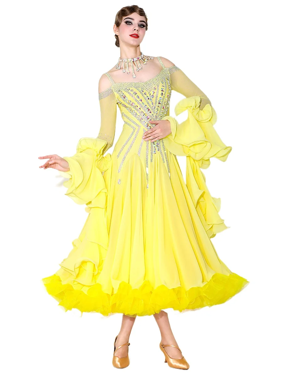 

Костюм для современного танца для пожилых людей 2025 года, новое желтое элегантное платье для бальных танцев, вальса My 928
