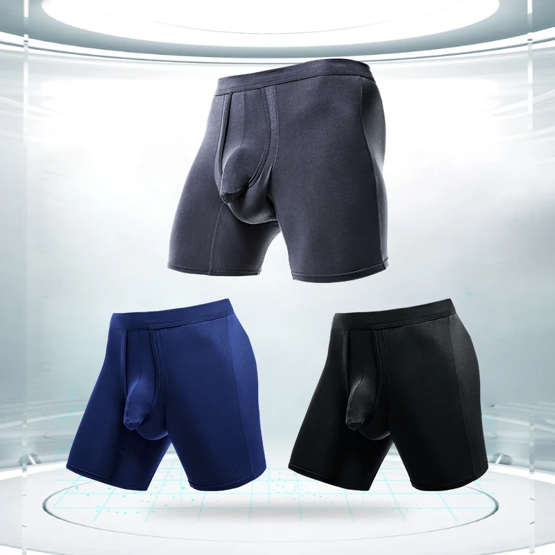 

Мужское удлиненное спортивное нижнее белье, мужские разделенные четырехугольные антифрикционные брюки в стиле пистолета, дышащие беговые брюки большого размера.