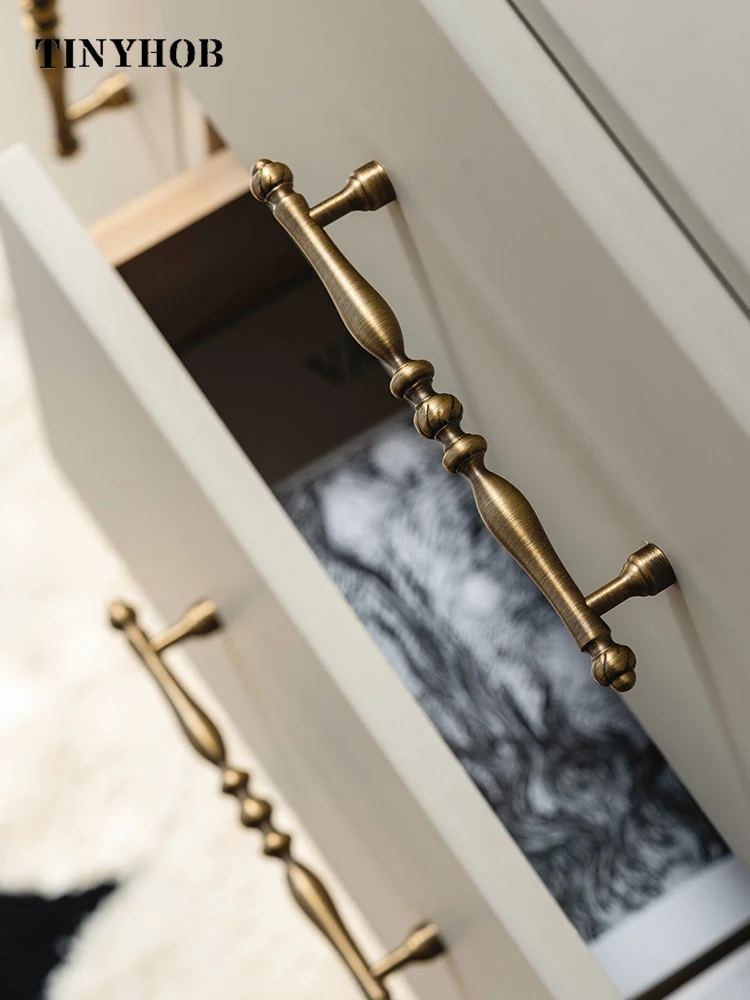 Tinyhob Unique Design Solid Brass American Luxury Furniture Cabinet Drawer Wardrobe  Handle Retro Bronze Cloakroom Pull 160mm