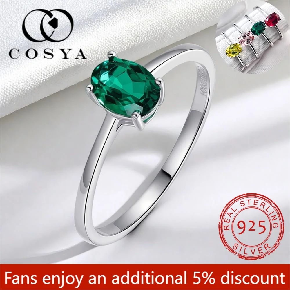 

COSYA 1 карат 5x7 мм овальная огранка зомбианское кольцо с изумрудом для женщин 100% стерлинговое серебро 925 пробы обручальное кольцо ювелирные изделия подарки
