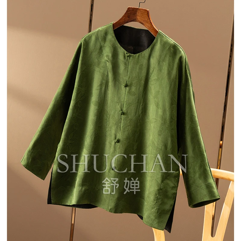 Improved New Chinese Silk Fragrant Cloud Yarn Flower Dill Jacquard Shirt Jacket Women's 9W12