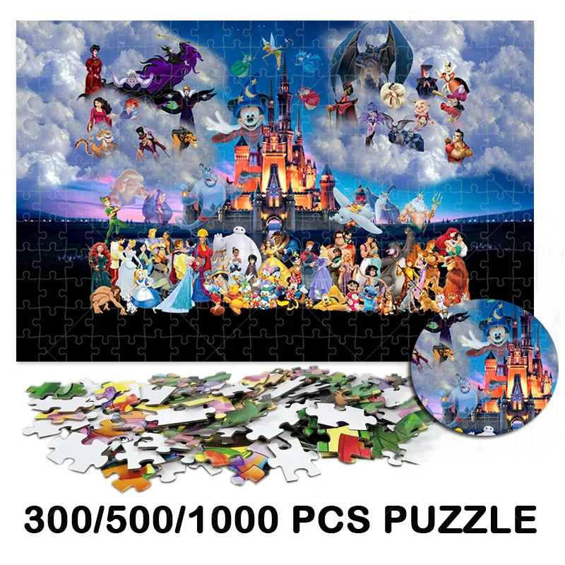 

Disney Family Puzzle 300/500/1000 PCS Cartoon Character Jigsaw Puzzle Educationla Toys Kids Adult Collection Creative Toys Gift