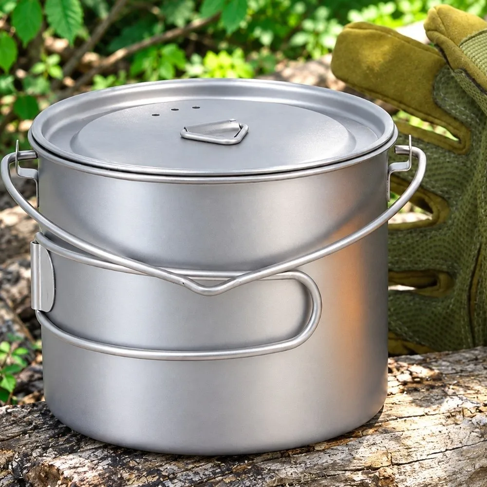 Practical 1100ML Titanium Mug Foldable Handle Portable Outdoor Cooking Pot With Lid Camping Water Bottle Picnic - view 3
