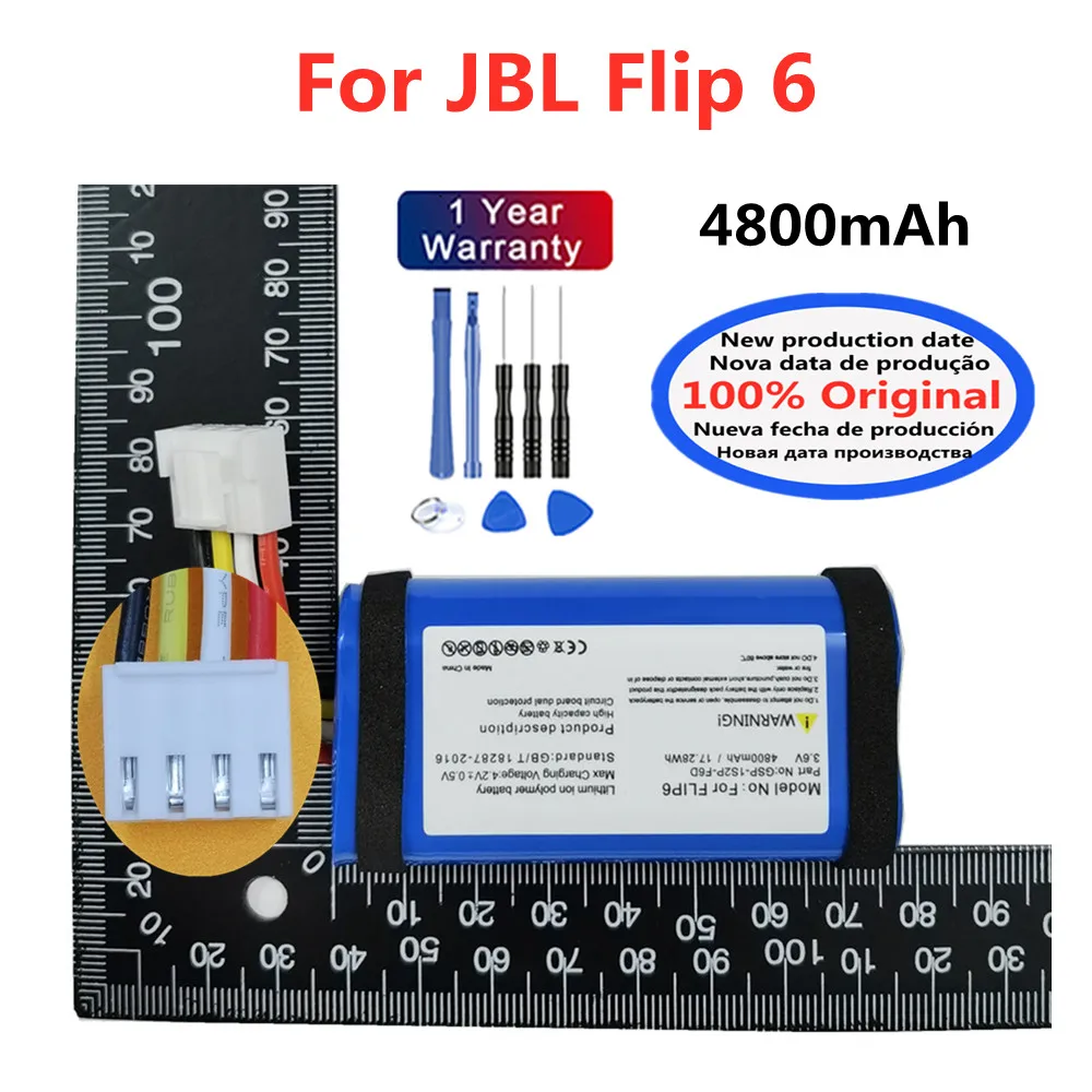 

Новинка 100% Оригинальный аккумулятор для динамика JBL Flip 6 Flip6 4800 мАч Специальный выпуск Bluetooth аудио батарея + Инструменты