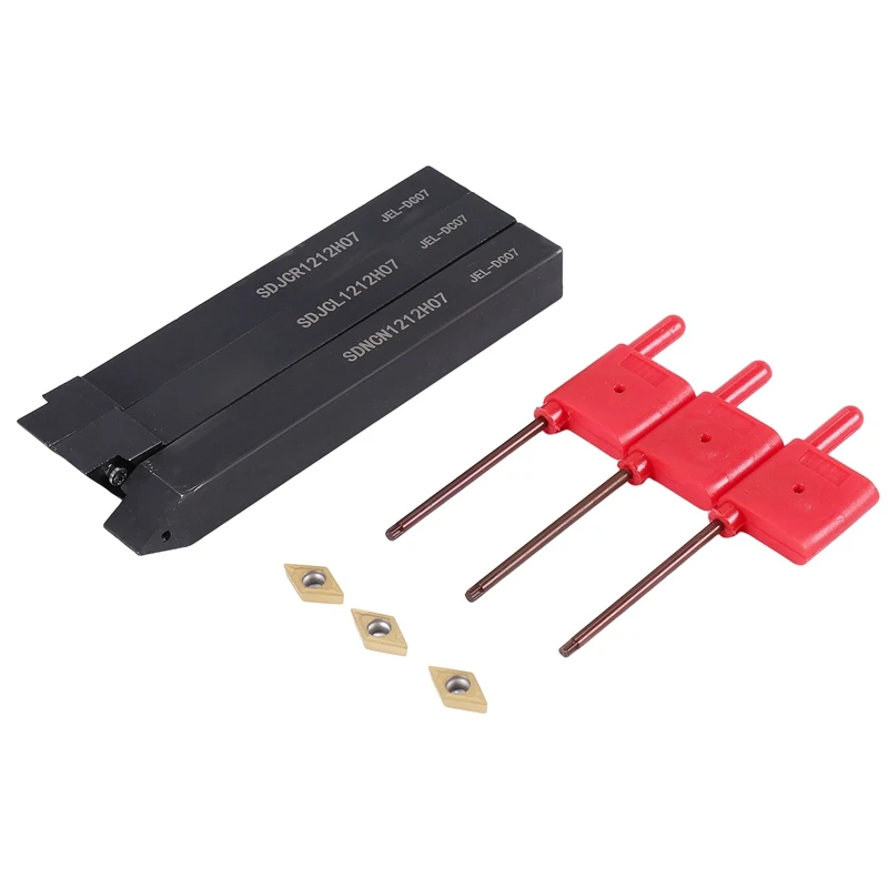 

GIGI 3Pcs 1/2 Inch CNC Lathe Carbide Turning Tools Indexable Holder Set SDNCN1212H07 + SDJCL1212H07 + SDJCR1212H07+3Pcs DCMT0702