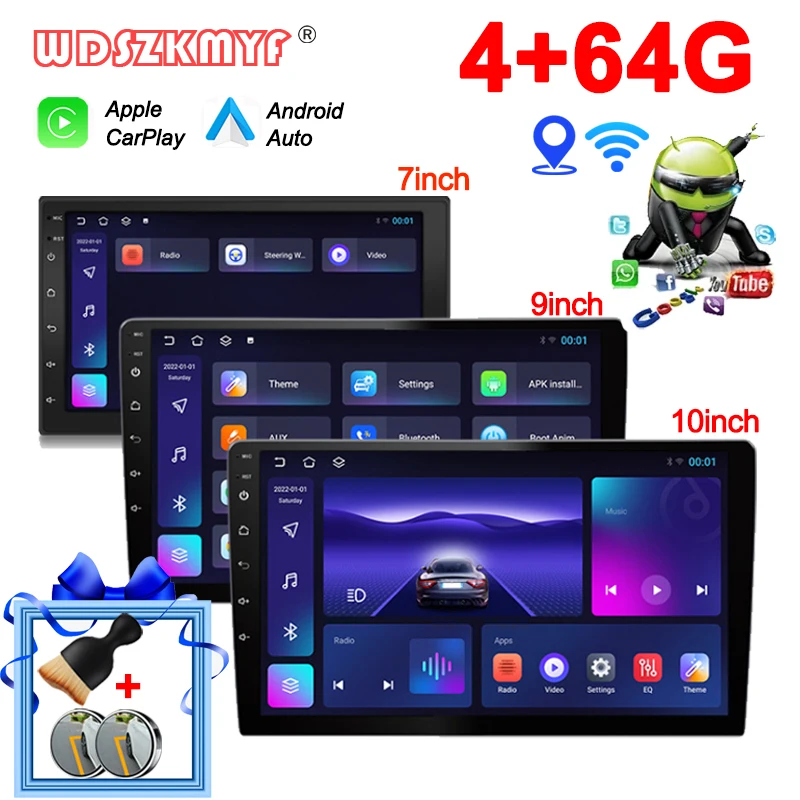 7/9/10 inch Universal Android 13 64G Autoradio Wireless carplay android GPS BT Central Multimedia Player Smart car systems Gift