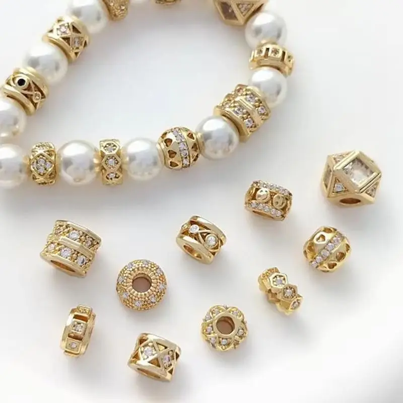 

14K Gold Package with Micro Inlaid Zircon Beads, Wheel Beads, Partition Pieces, Road Links, DIY Pearl Necklace Accessories, C327