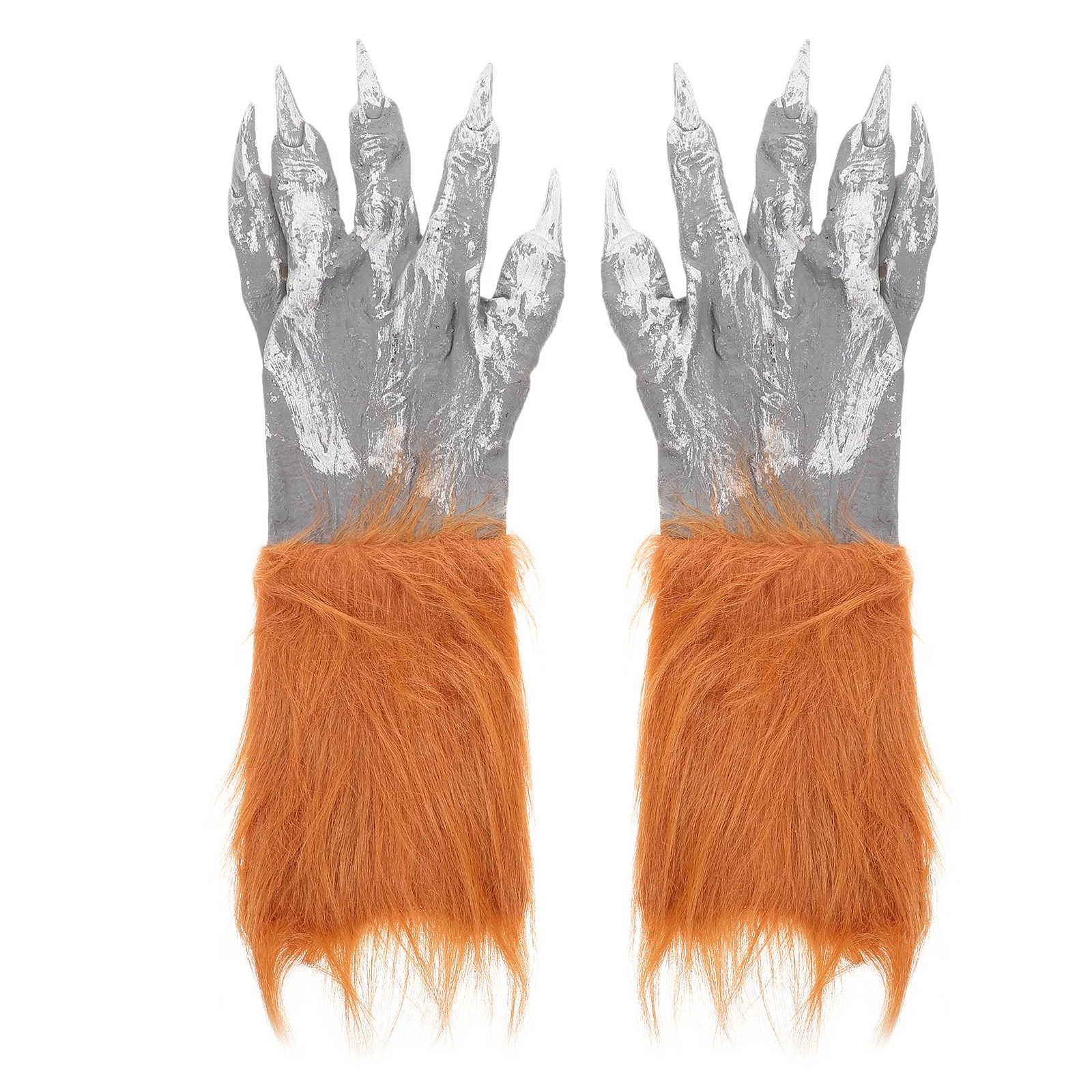 1 Pair Halloween Wolf Paw Claws Costume Hairy Animal Hands Horror Scary Gloves For Men Women Party Decor Furry Wolf