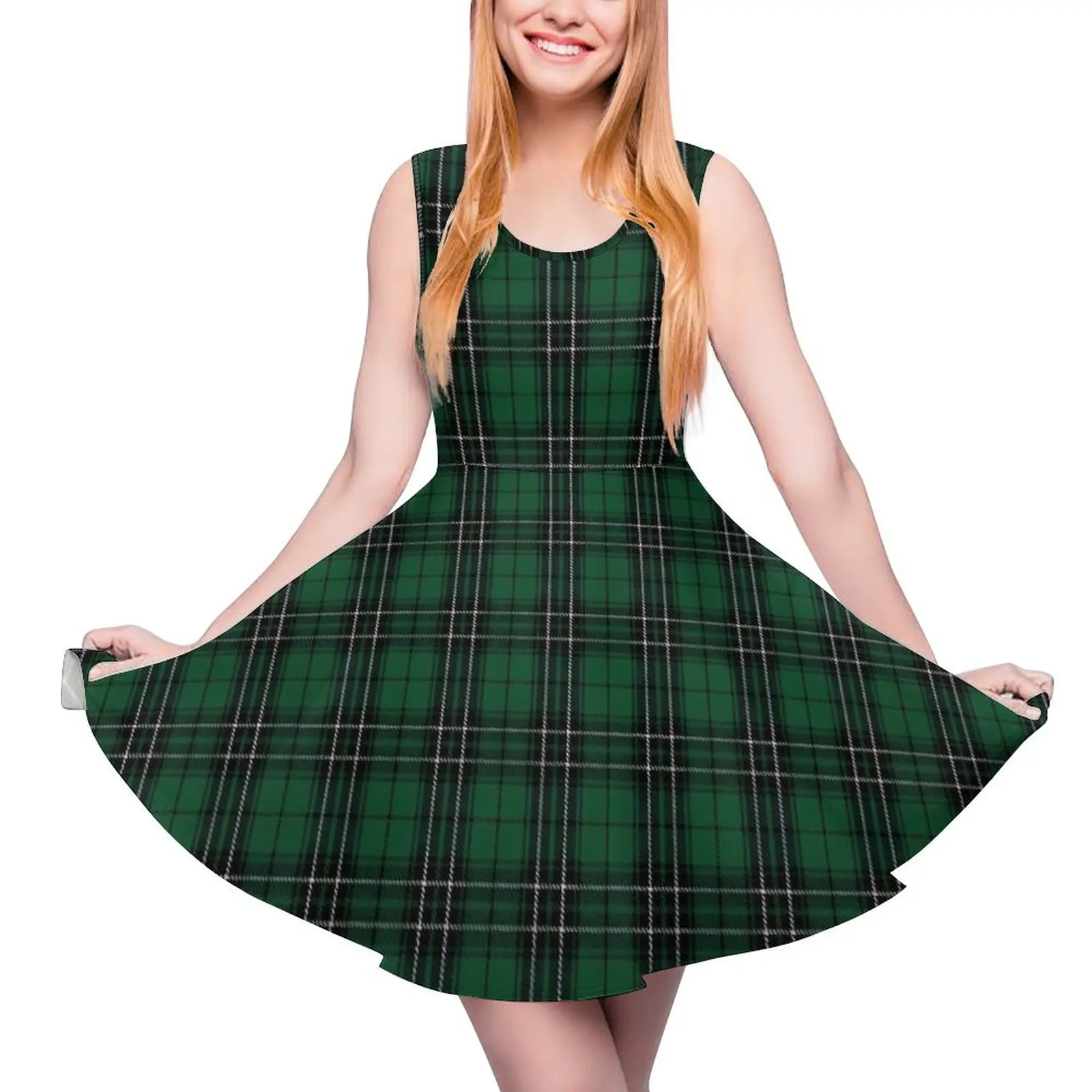 Retro Plaid Kleid grün und schwarz süße Kleider hohe Taille lässig Skate Kleid Damen Design Vestidos Geburtstags geschenk