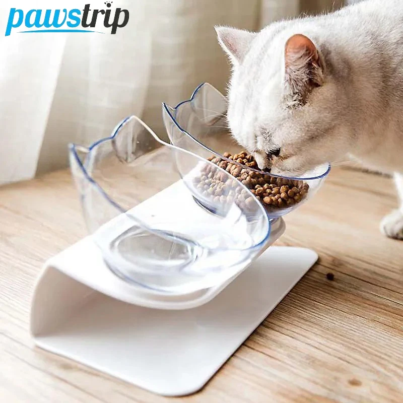 

Non-Slip Cat Bowl Double Pet Feeder Bowl Cat Feeding Drinking Bowl with Stand Transparent Pet Feeder Cat Accessories