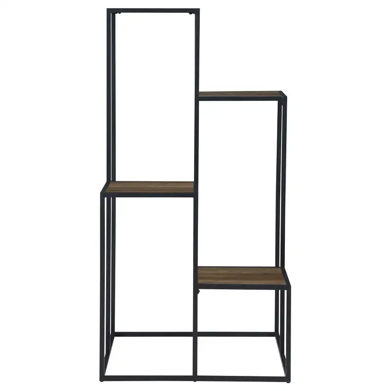 4-Tier Rustic Brown & Black Shelf Display Unit for Home Décor, Storage & Organization