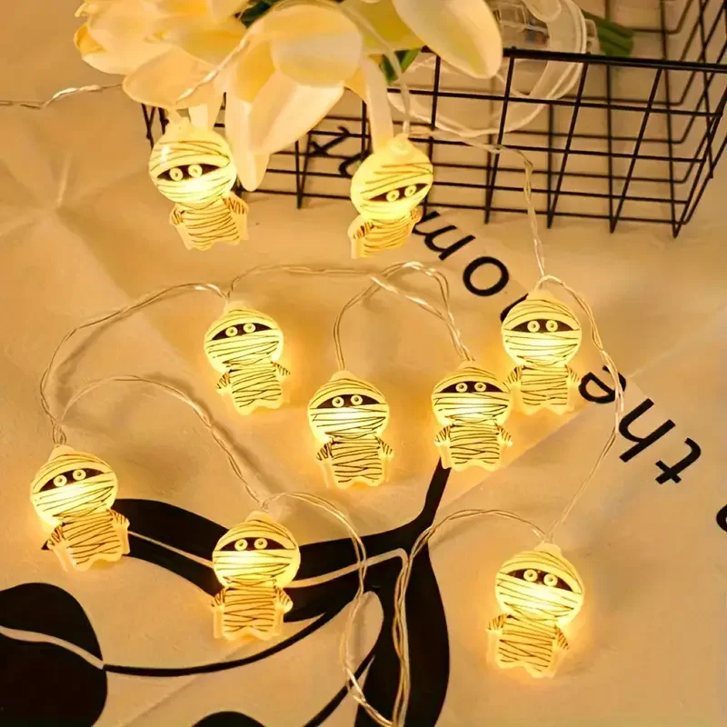 2024 Spooky Mummy LED String Lights USB Battery-Powered Halloween Decor Perfect for Ghost Festivals Christmas Wedding Parties