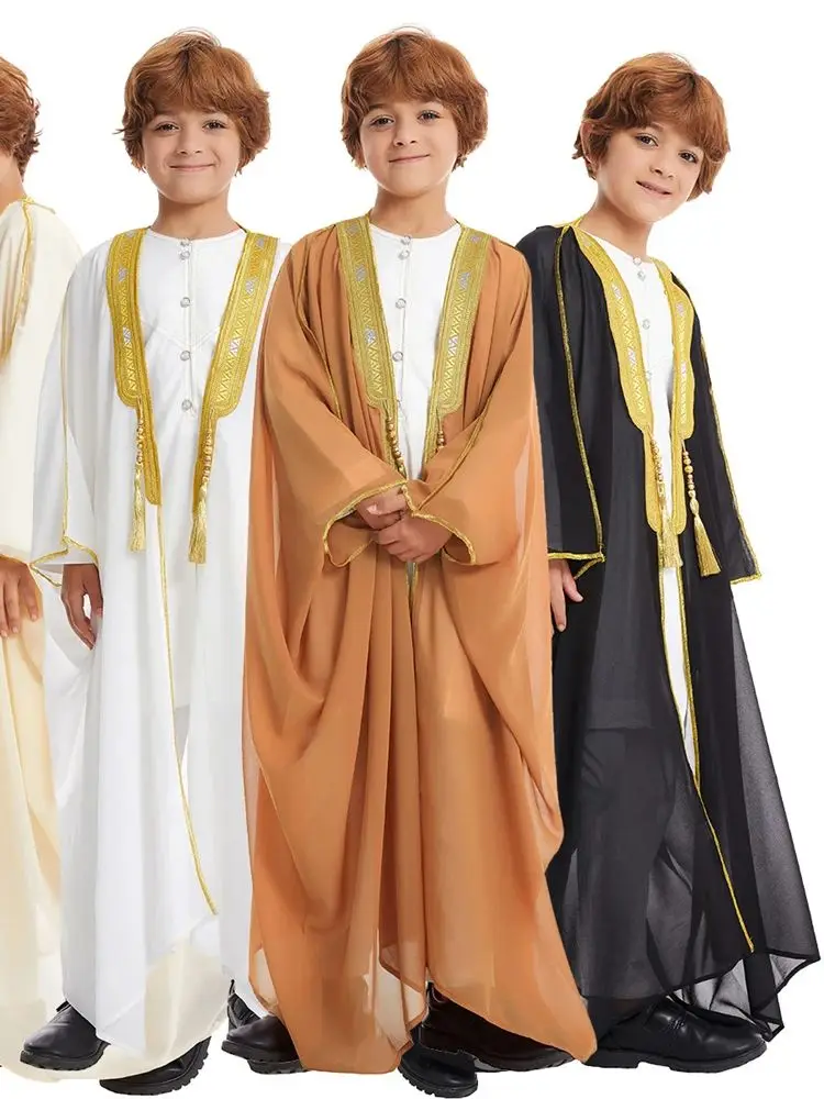 Kimono Muçulmano Aberto para Crianças, Eid Abayas, Roupas de Oração para Meninos, Turquia, Árabe, Islã, Djellaba, Homme Robe, Kebaya