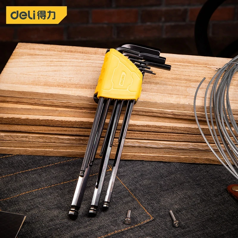 Deli 9PCS Double-End L Type Screwdriver Hex Wrench Set Wrench Metric Wrench Inch Wrench L Wrench Size Allen Key Short Arm Tool