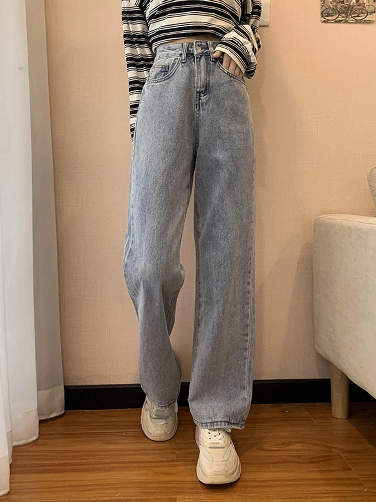 High Waist Loose Fit White Jeans Women's Spring Autumn New Style Straight Leg Pants Large Size Wide Leg Student Fashion