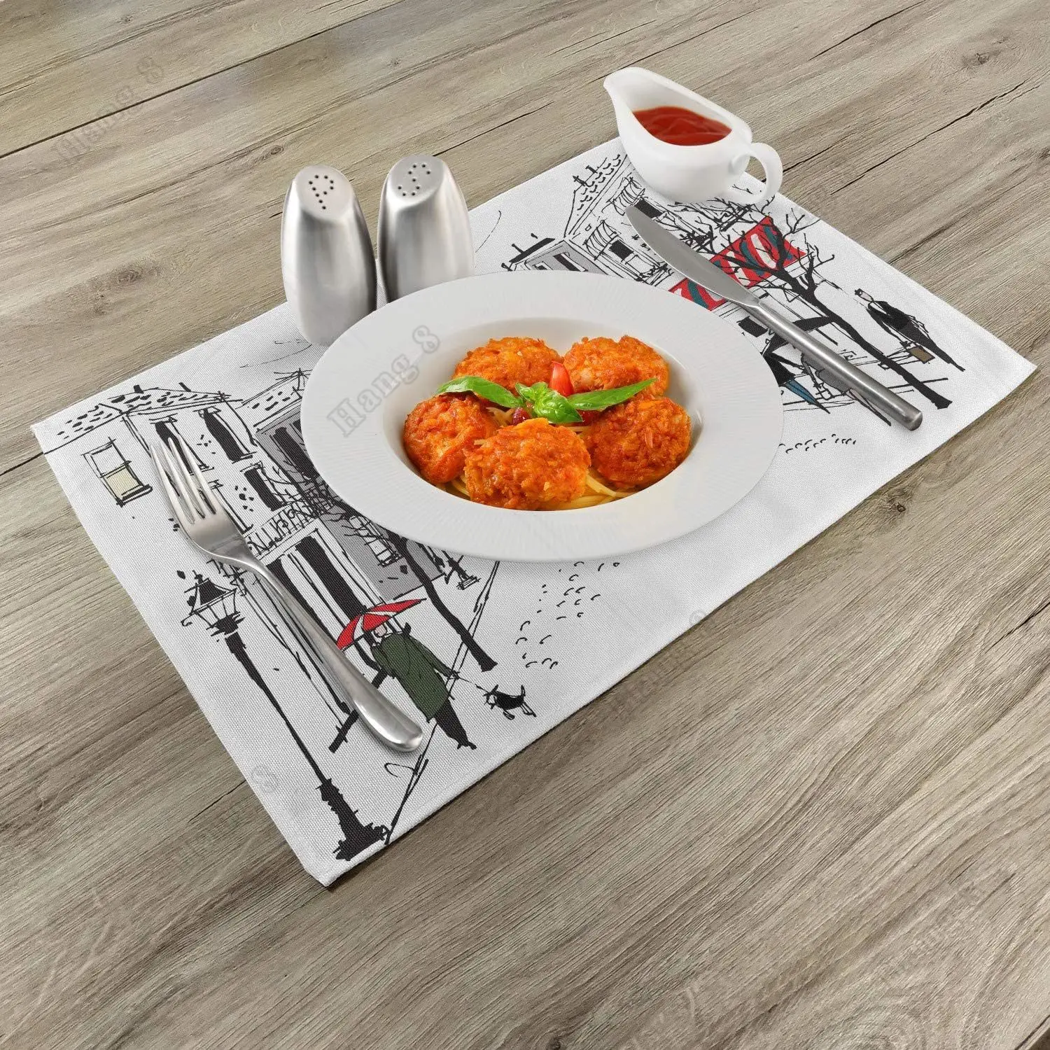 Parigi tovagliette Set di 4 vecchie illustrazioni francesi tovagliette in tessuto lavabile per tavolo da pranzo dimensioni Standard Eco Friendly in