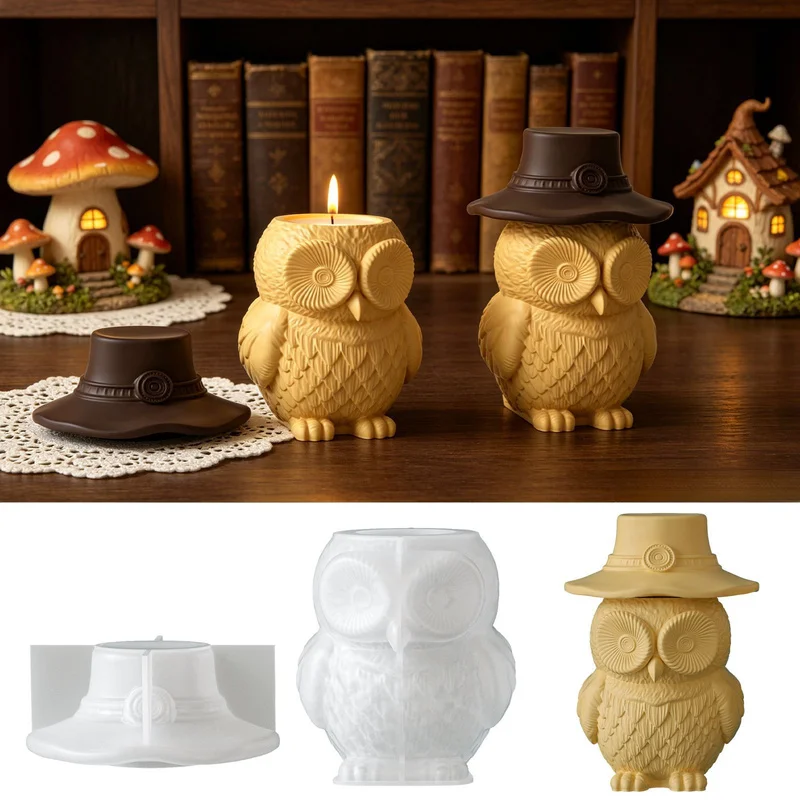 Candle Supplies Jars - 2'li set silikon kalıplar, kapaklı baykuş