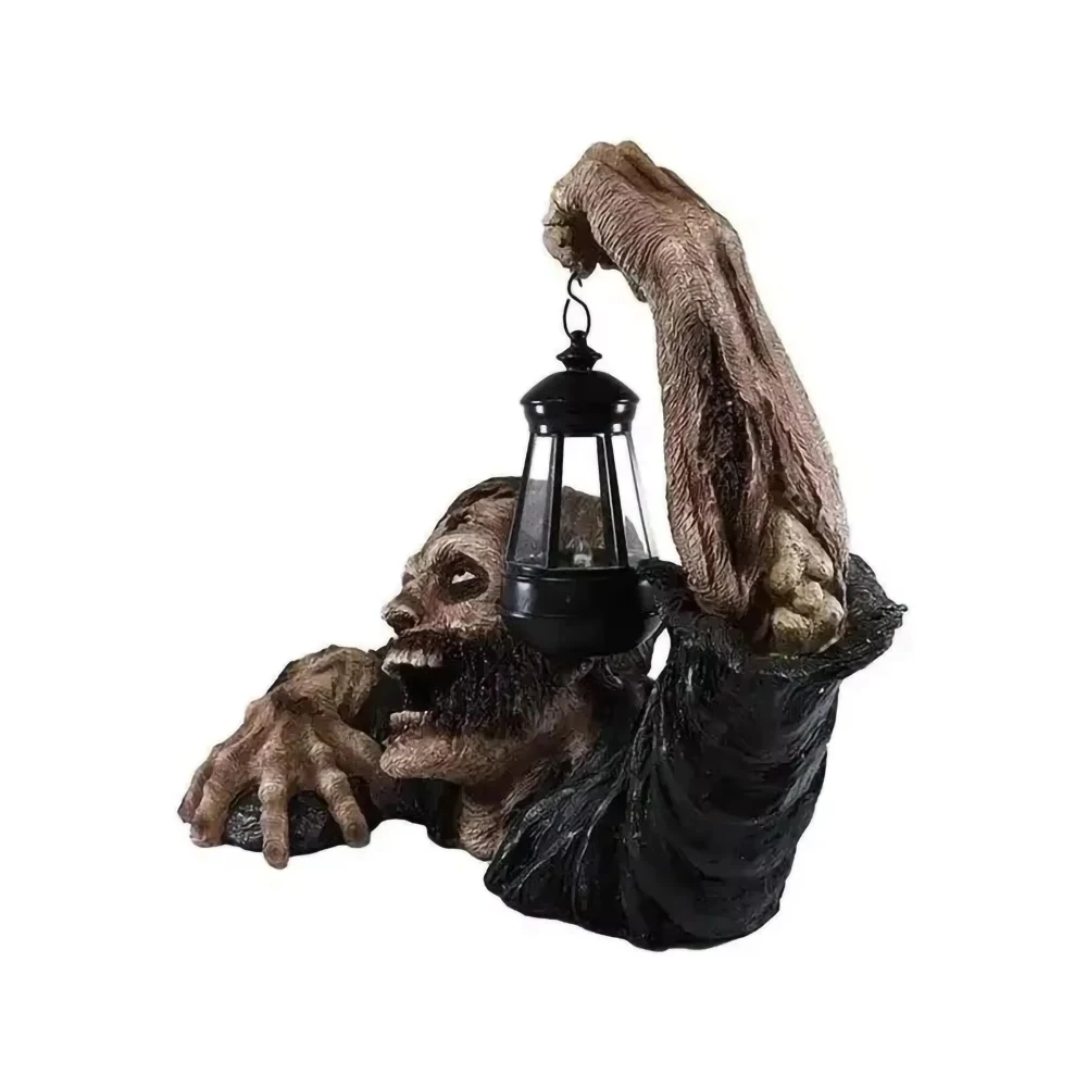 Linterna LED de zombis para Halloween, decoración de terror para gatear, linterna de sujeción aterradora, estatuilla de zombis para exteriores, luz para patio, césped, decoración de jardín