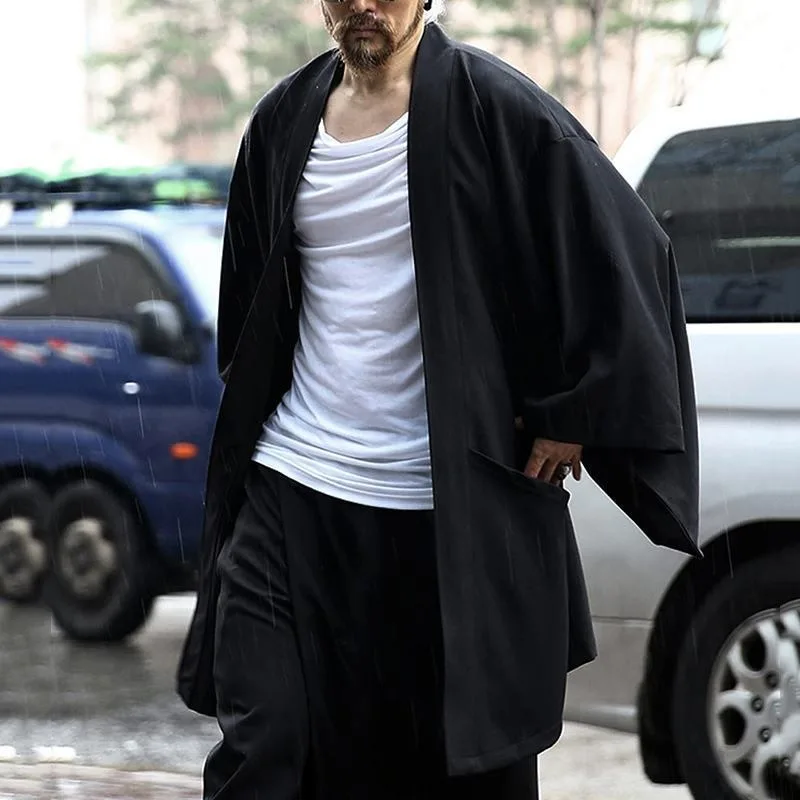 

Spring Summer New Solid Color Bat-sleeve Men's Cardigan, Personality Loose Trend in The Long Thin Coat Trench Coat, Mens Shirts